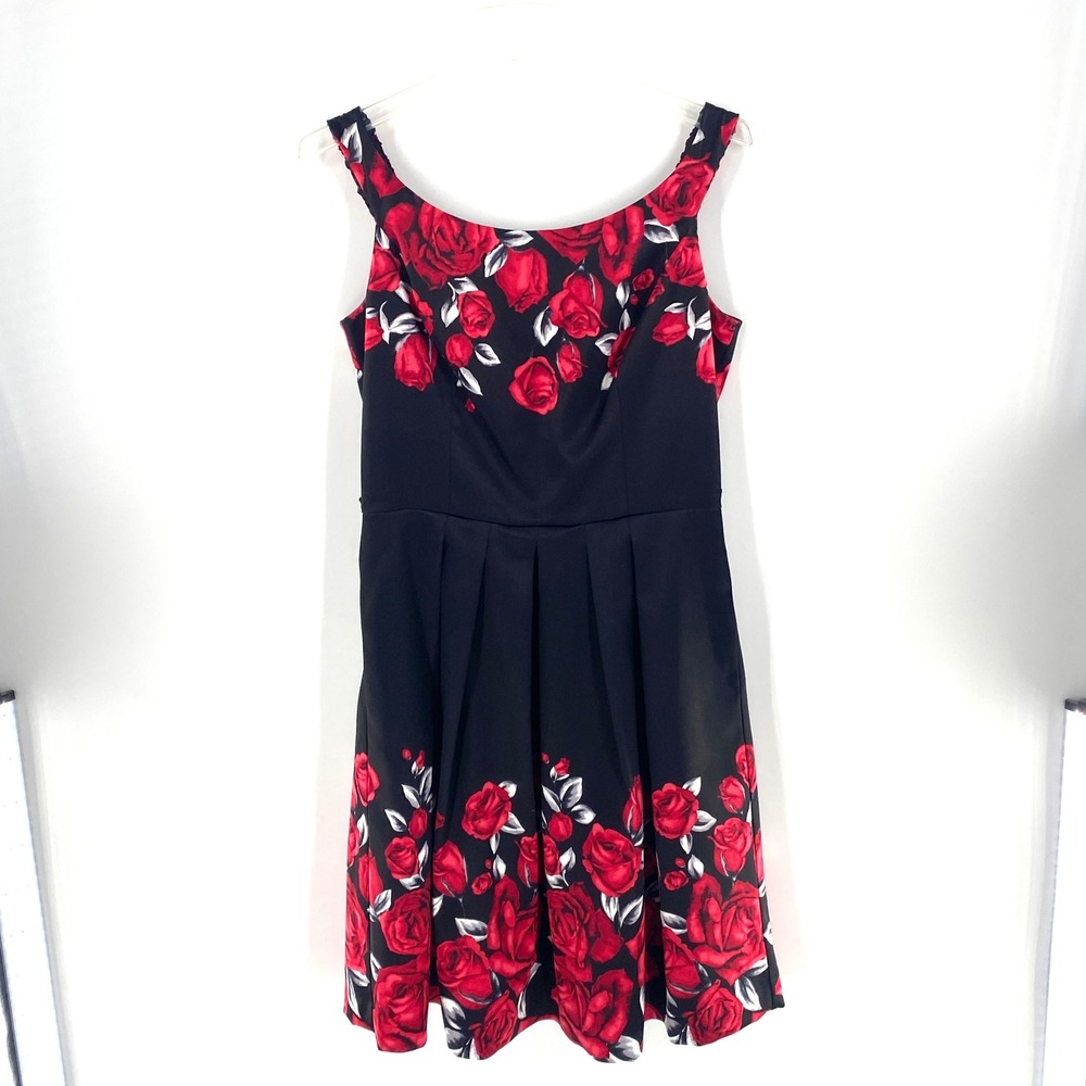 White House Black Market Rose Print Sleeveless‎ Fit Flare Dress Party Cocktail 8